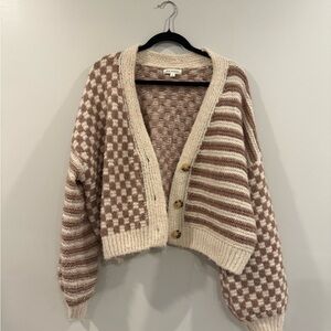Blu Pepper Cream and Brown Patterned Cardigan